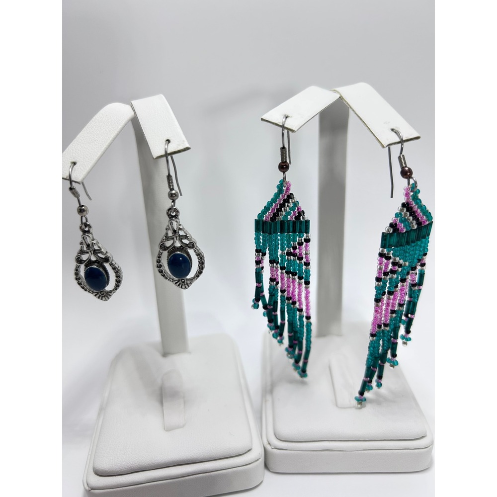 Earring Set Unbranded OS Multicolor Good Beaded Fringe & Blue Stone Drops